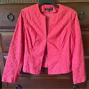 🌷Size 12 Jones New York Women's Coral Color Jacket, w floral design, L/S, Button